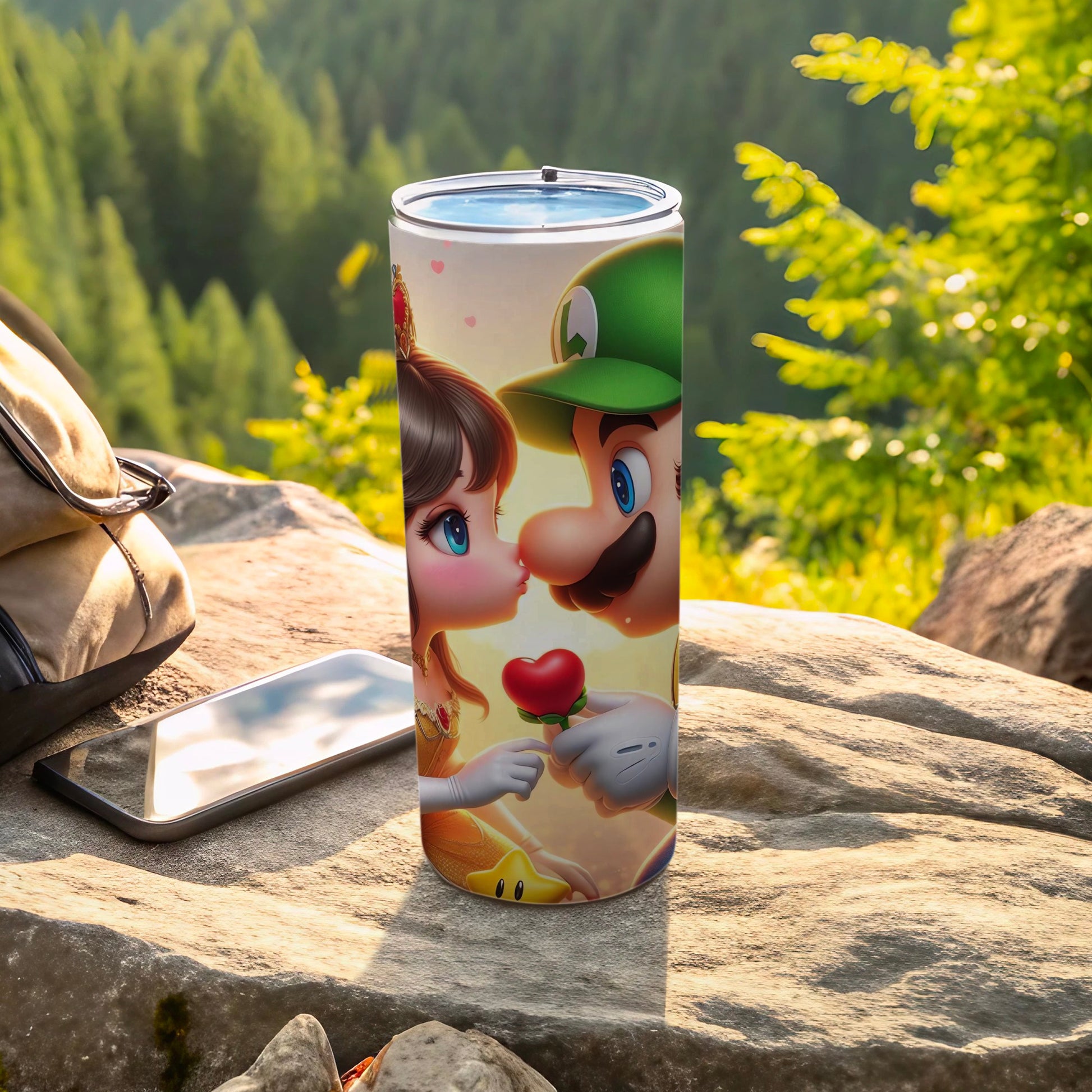 Cartoon Couple with Heart Insulated Tumbler Cup