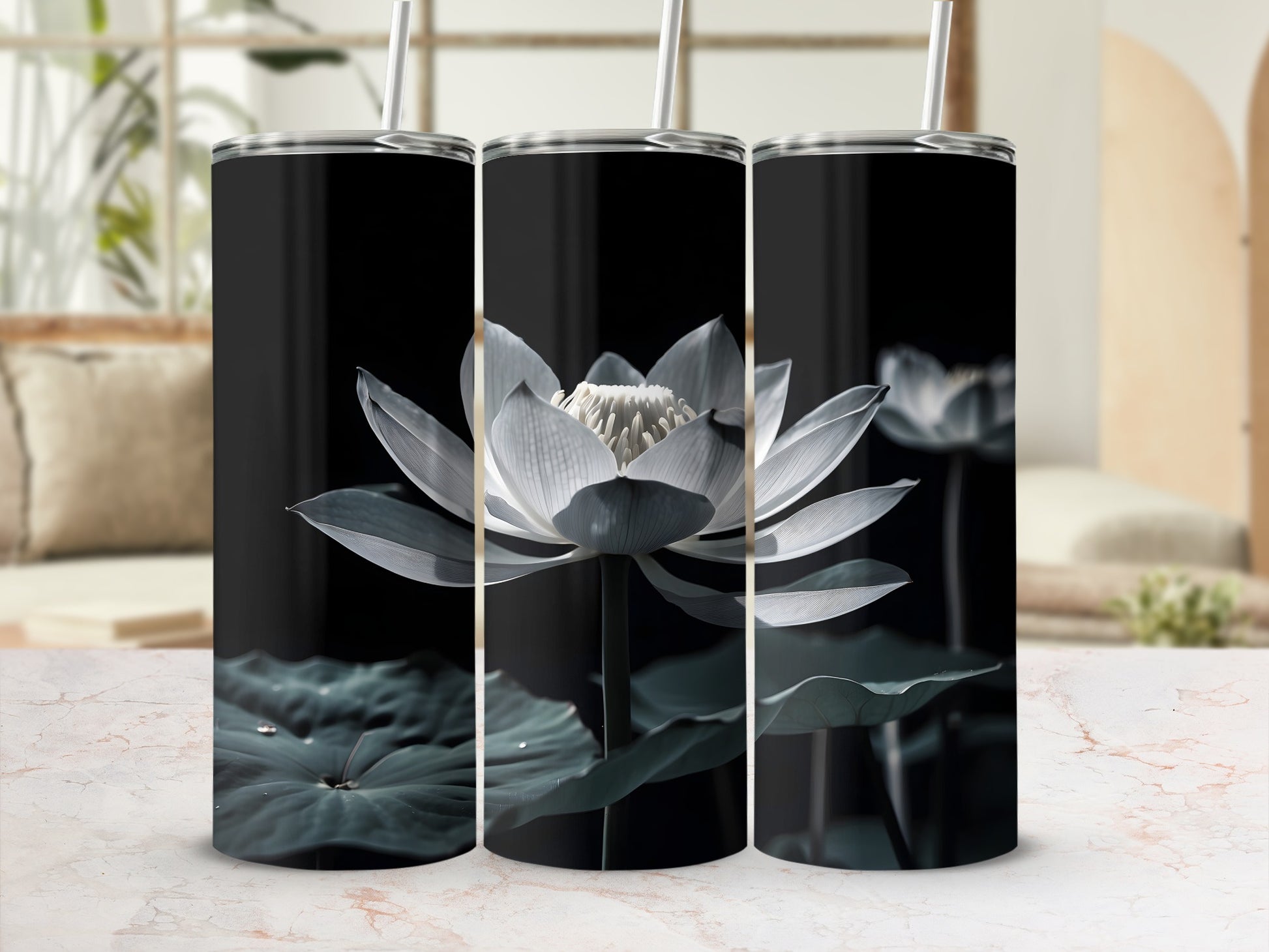Elegant White Lotus Flower Dark Background Tumbler product type
