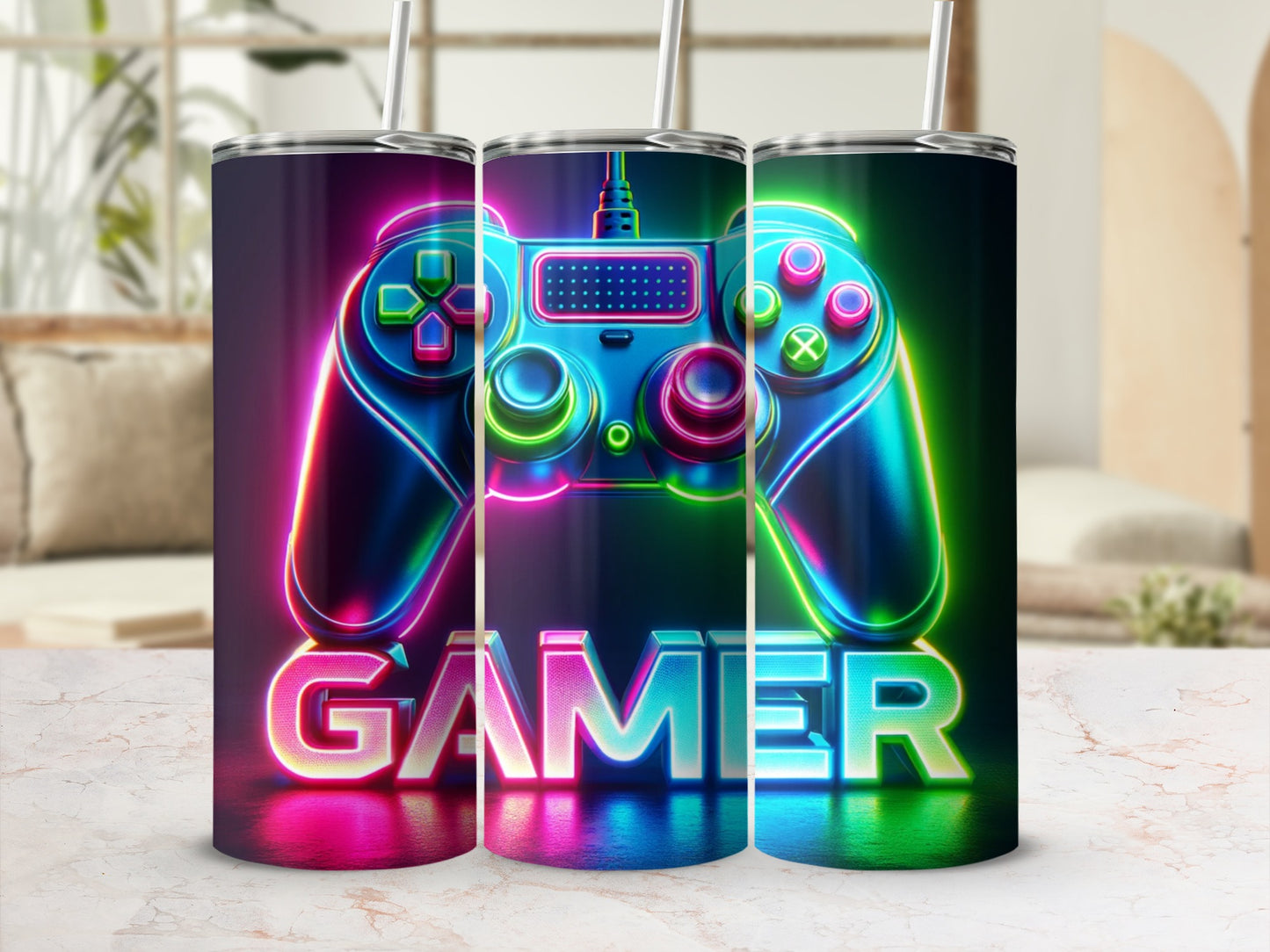 Neon Controller Gamer Gaming Tumbler Design product type