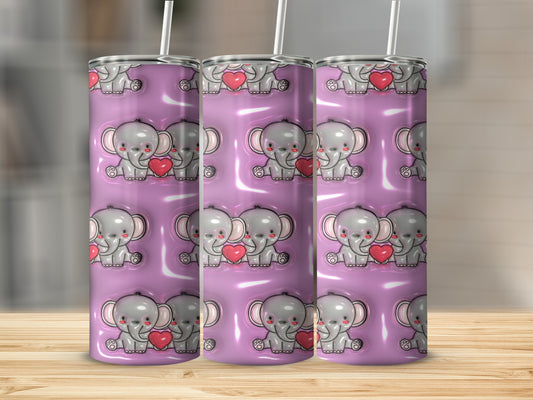Cute Elephant Design Purple Tumbler with Straw