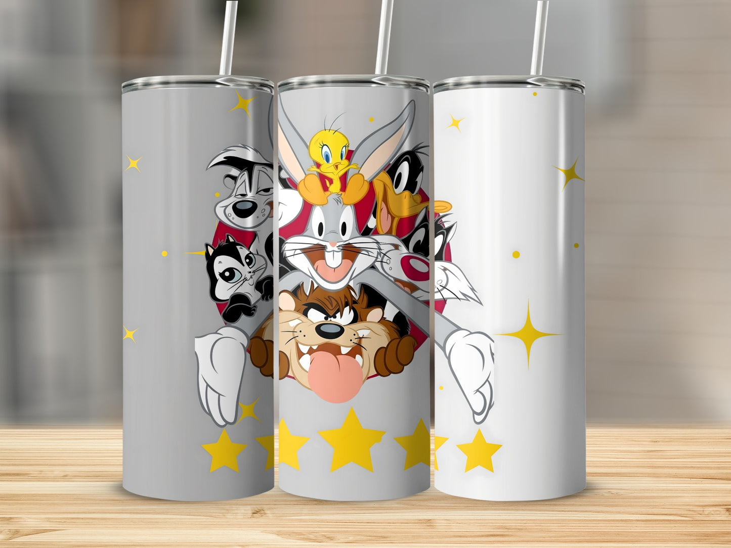 Funny Cartoon Characters Tumblers with Stars Design