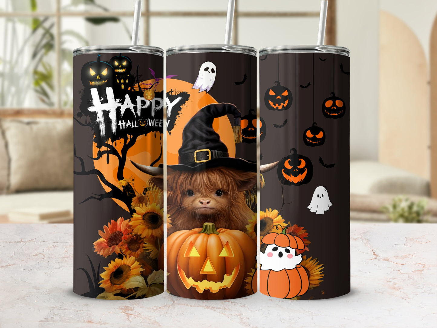 Happy Halloween Pumpkin Design Insulated Tumbler Cup