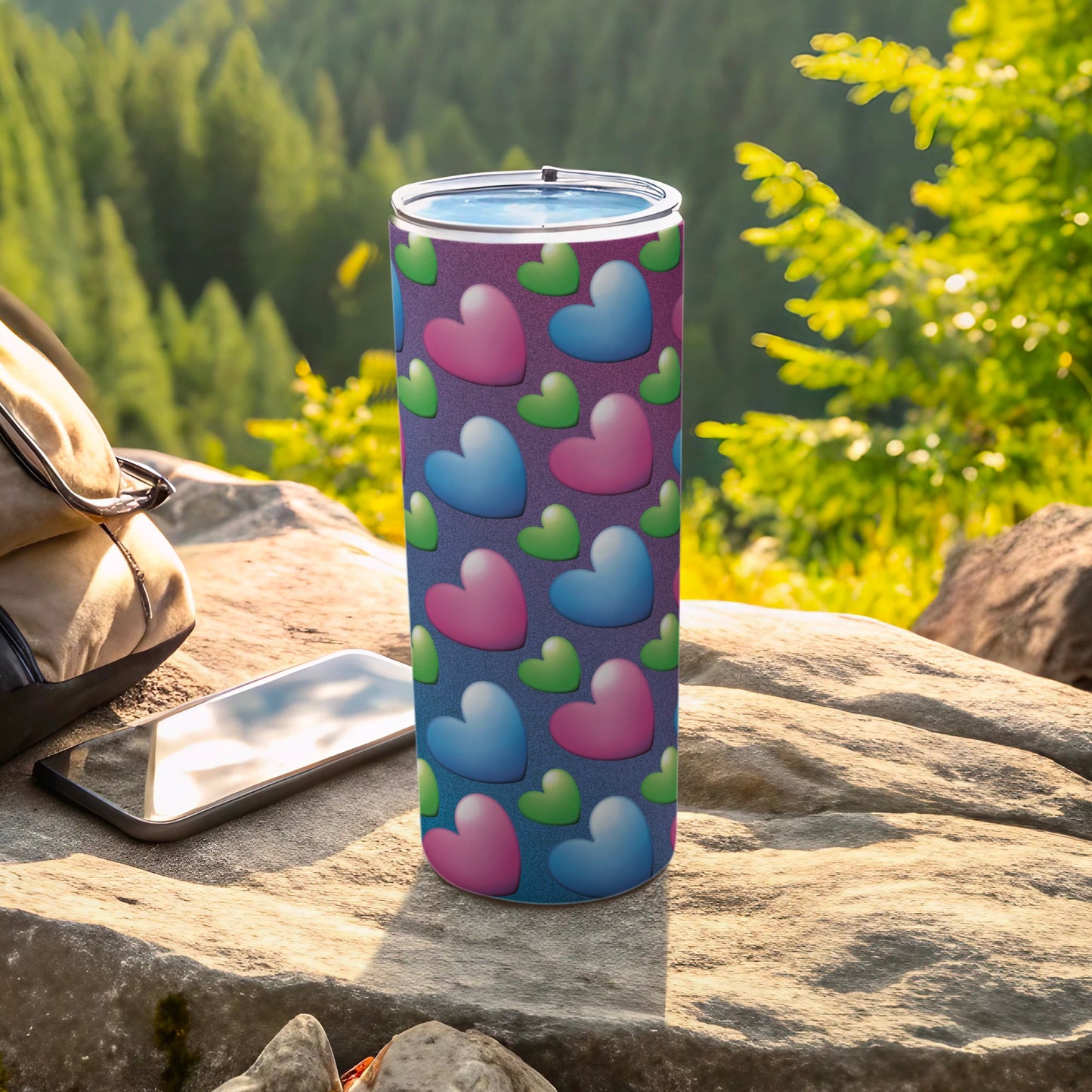 Gradient Glossy Hearts Pattern Pink Blue Green Tumbler product type