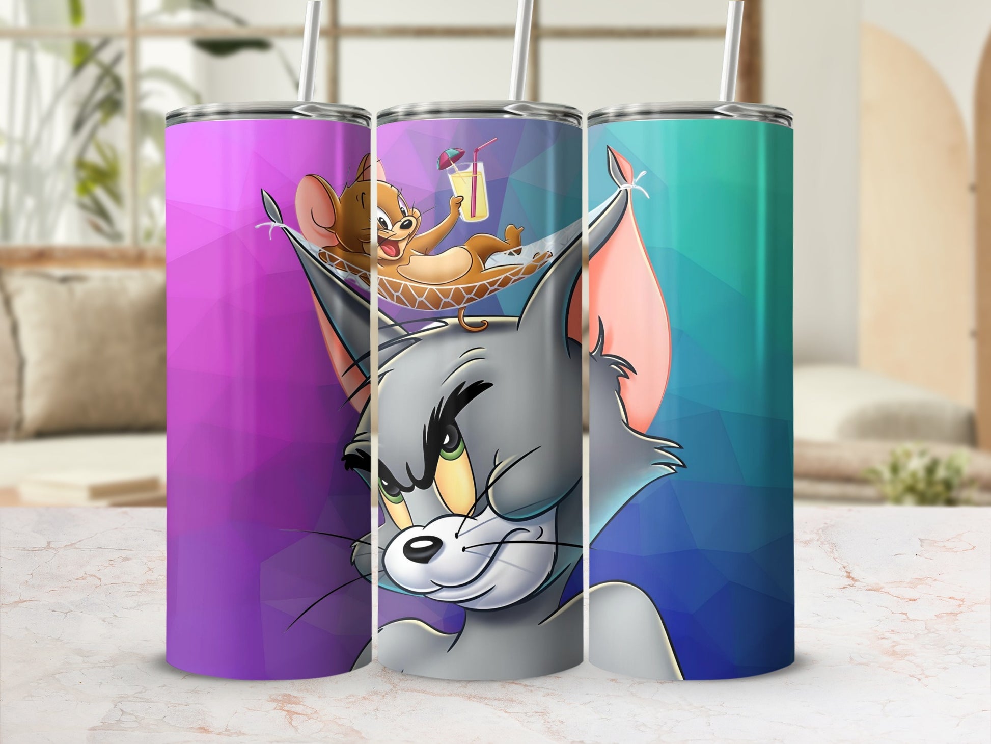 Cartoon Cat and Mouse Graphic Design Tumbler