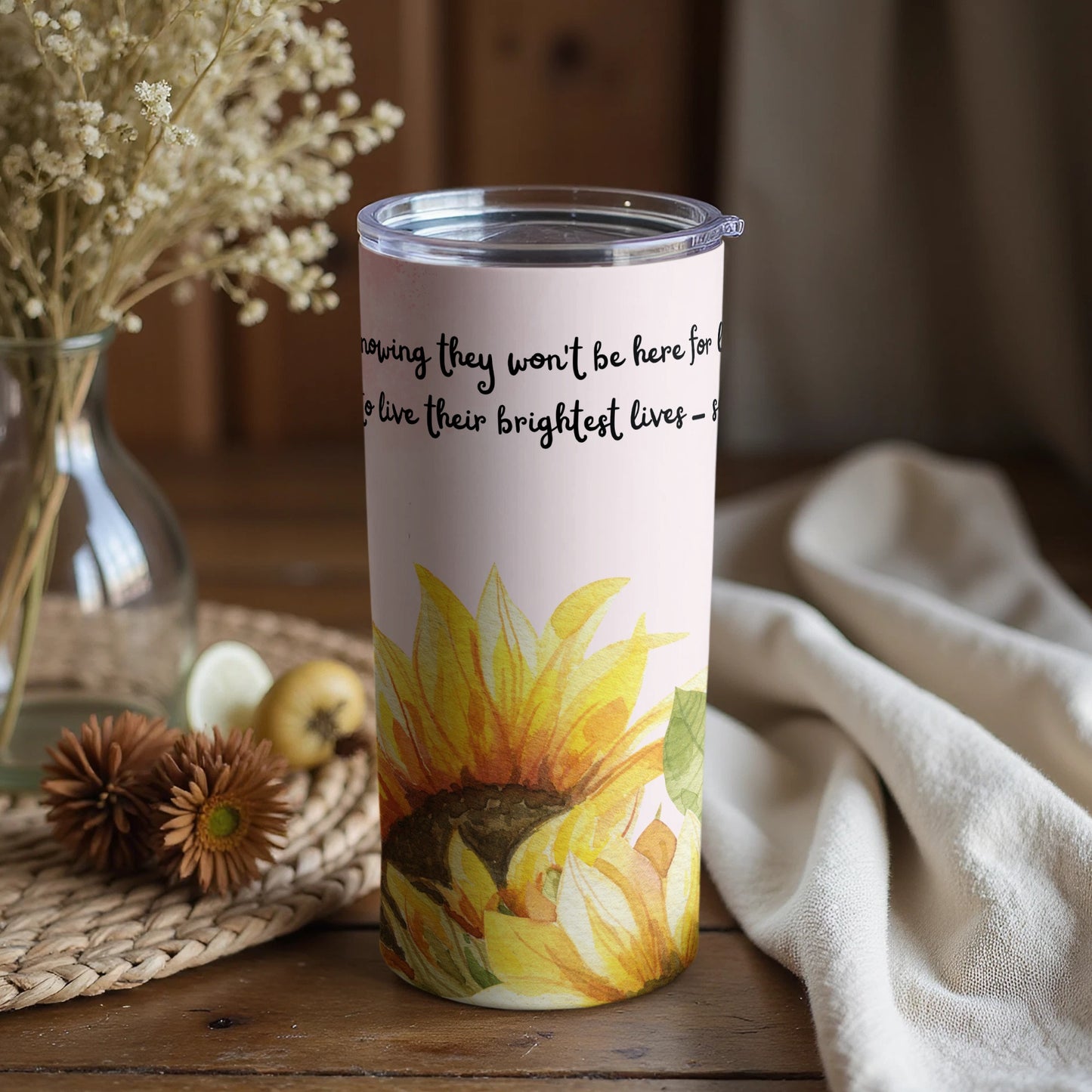 Sunflower Design Tumbler with Inspirational Quote