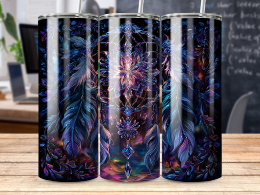 Stunning Tumbler with Dreamcatcher and Feather Design