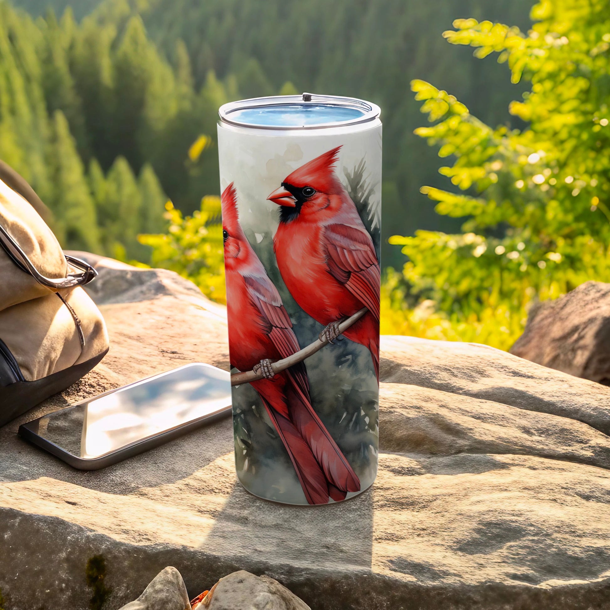 Watercolor Red Cardinal Birds Branch Tumbler product type