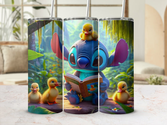 Cute Cartoon Character Reading with Ducklings Tumbler
