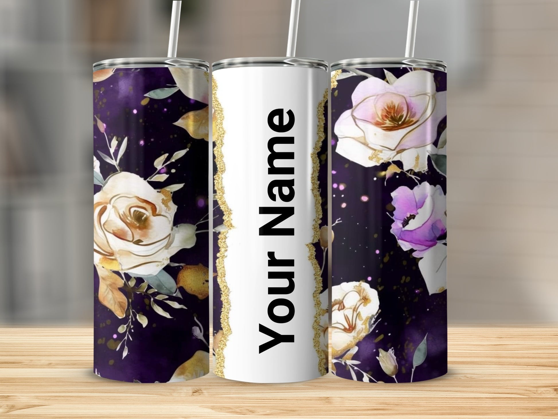 Personalized Floral Design Insulated Tumbler Cup