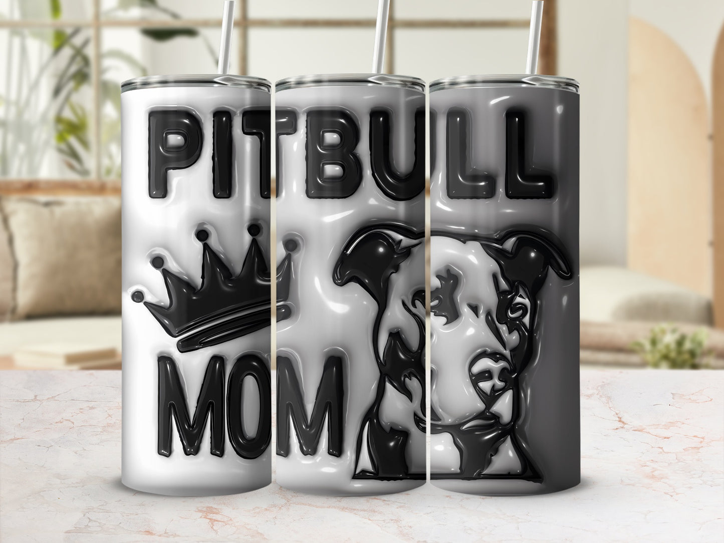 Pitbull Mom Crown Dog Face Black White Tumbler product type