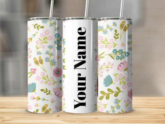 Custom Floral Personalized Tumbler with Straw