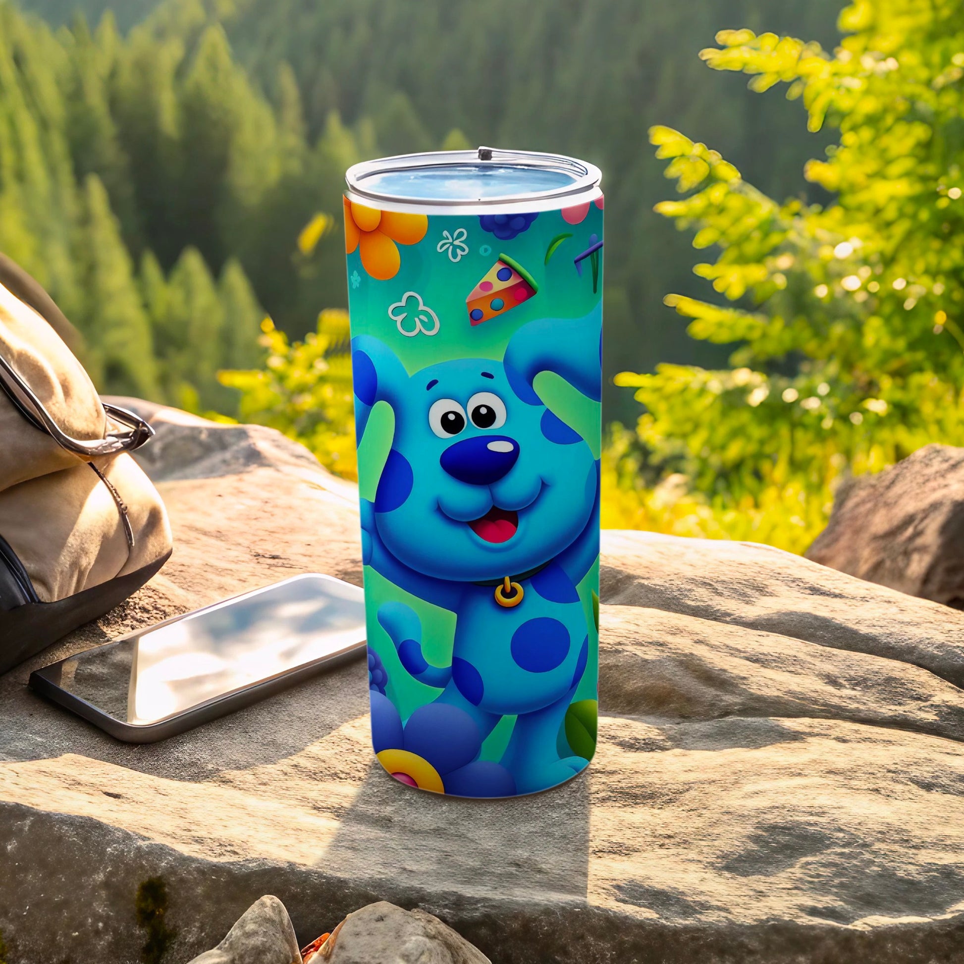 Blue Cartoon Dog Design Tumbler for Outdoor Adventures