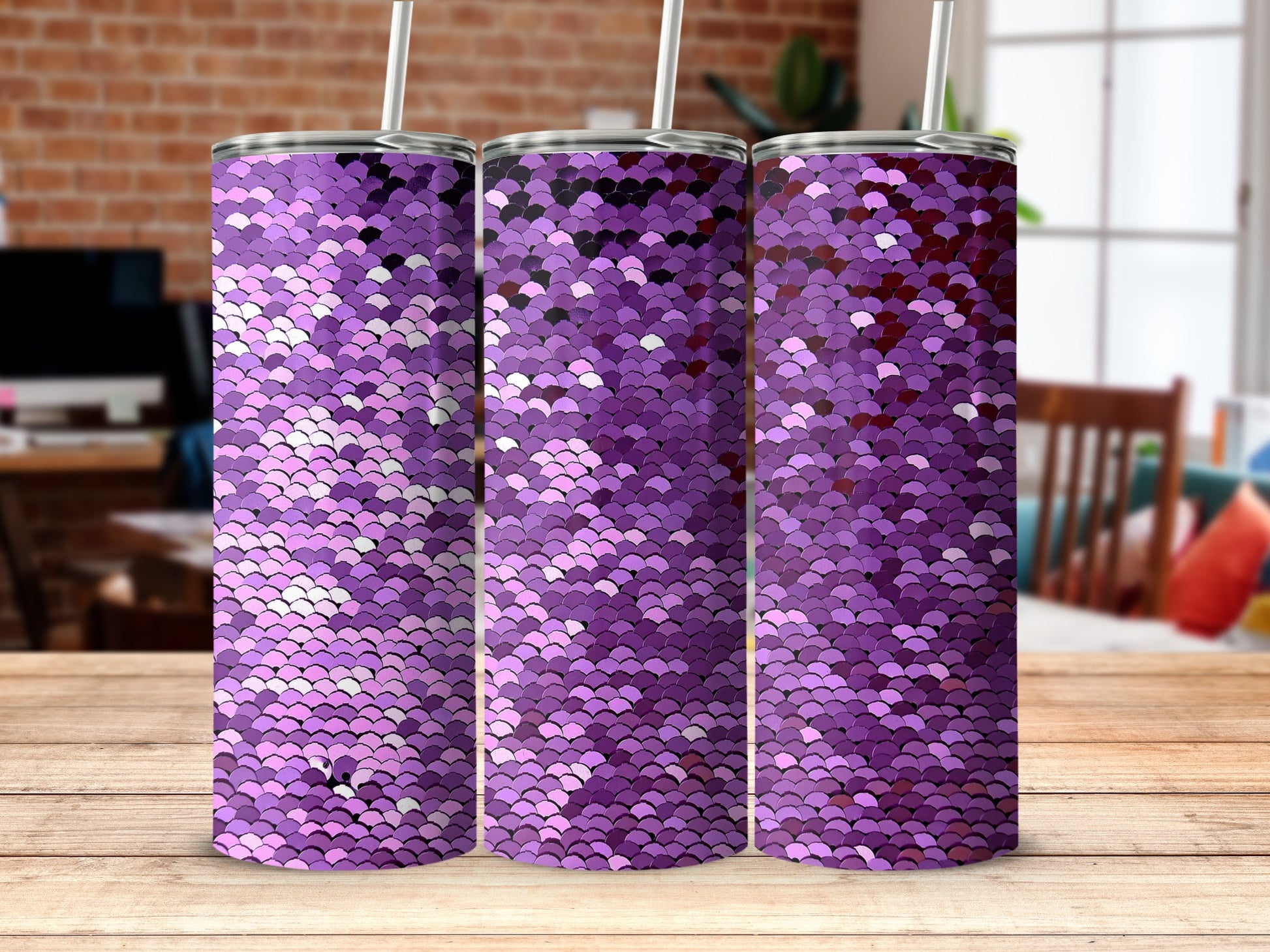 Purple Glitter Mermaid Scales Tumbler Cup