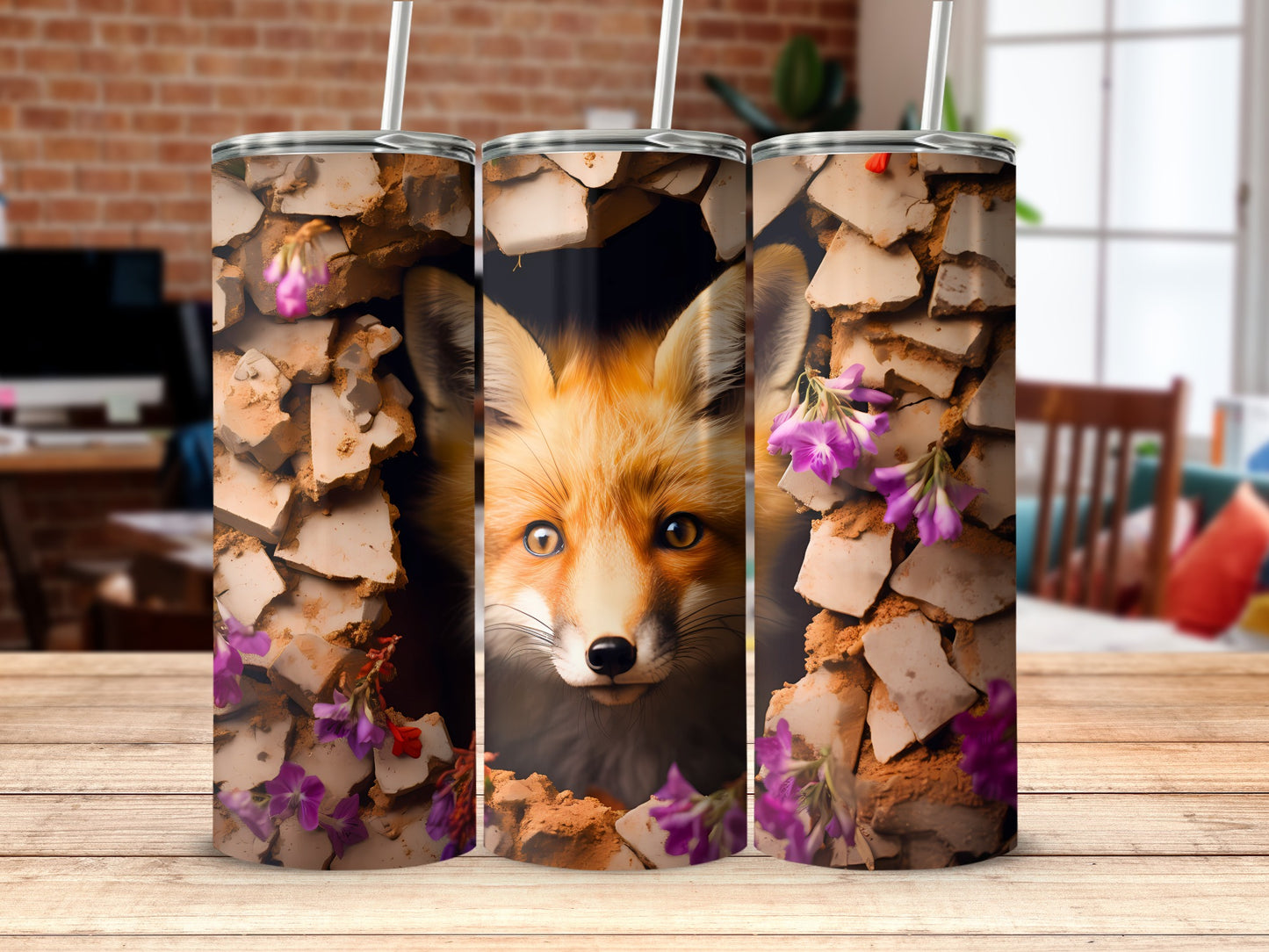 Vibrant Fox Peeking Cracked Ground Flowers Tumbler product type