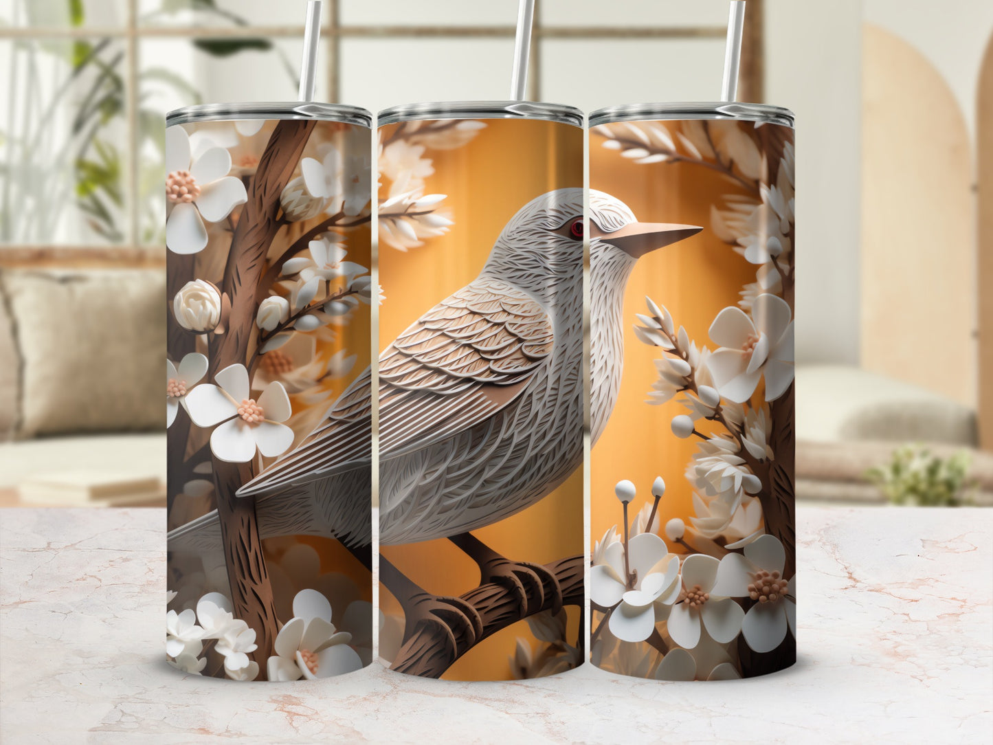 Papercut Style Bird Branch Flowers Tumbler Product Type