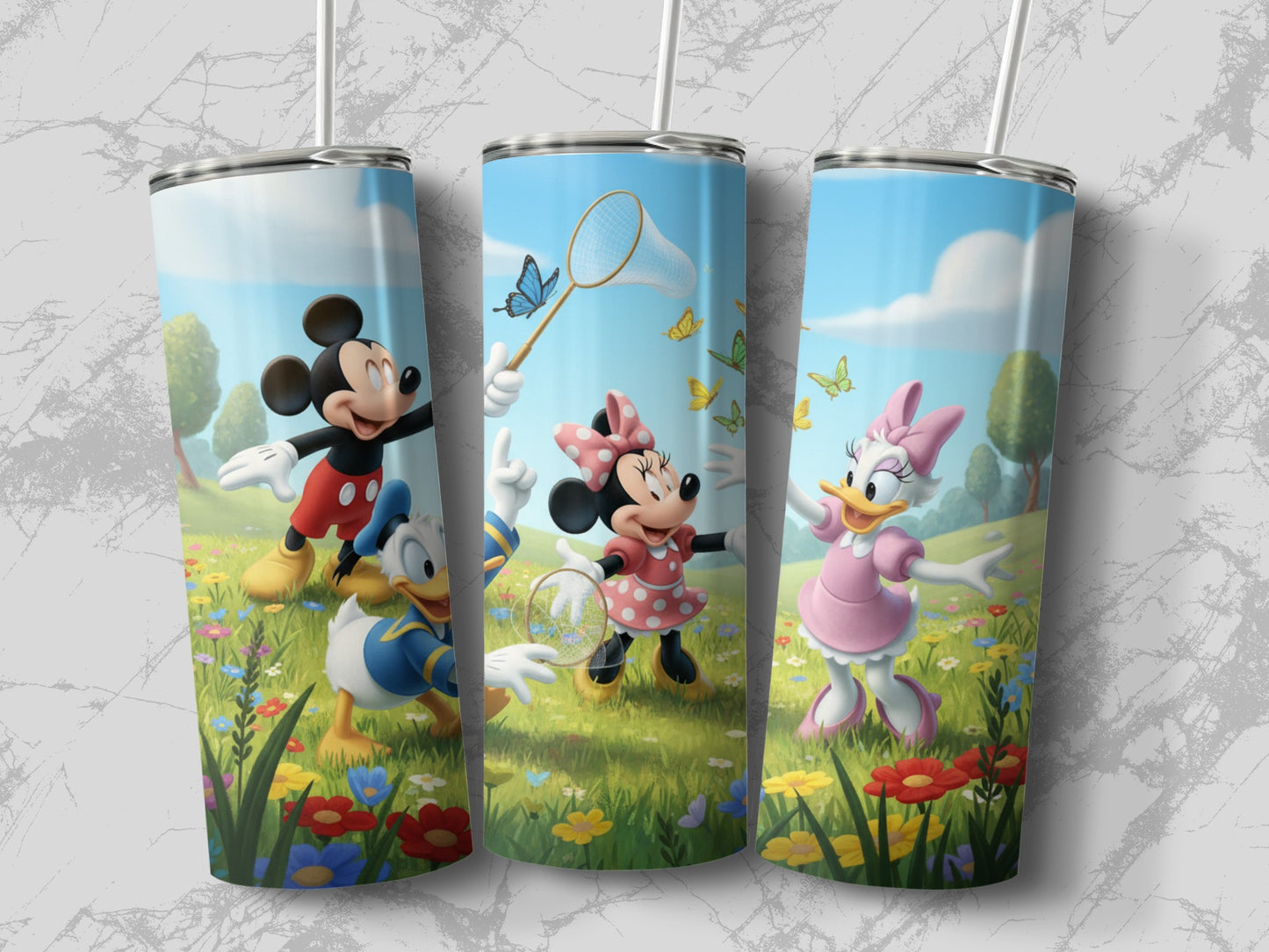Disney Characters in Garden Scene Tumbler Set