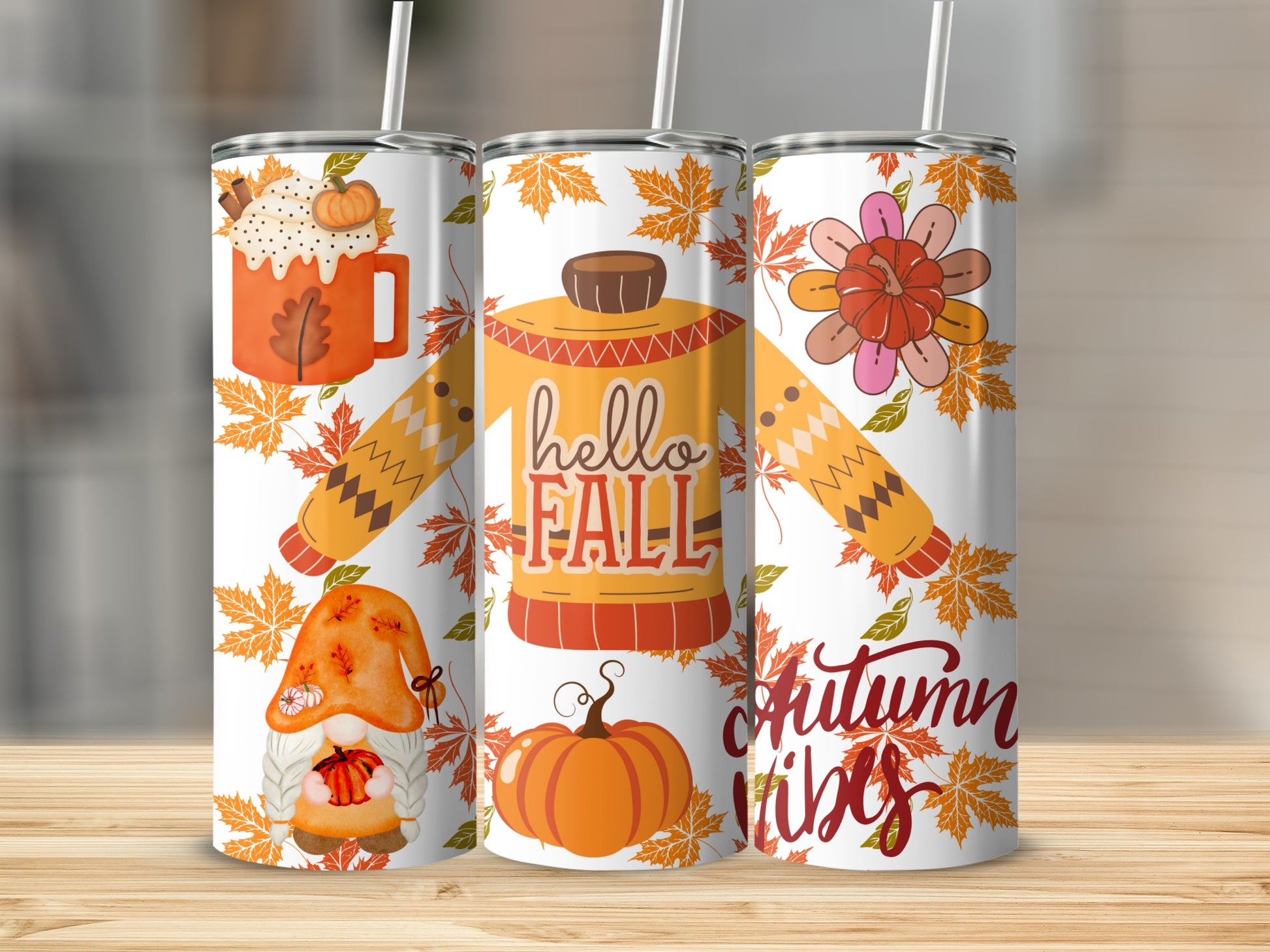 Hello Fall Autumn Vibes Decorative Beverage Tumblers