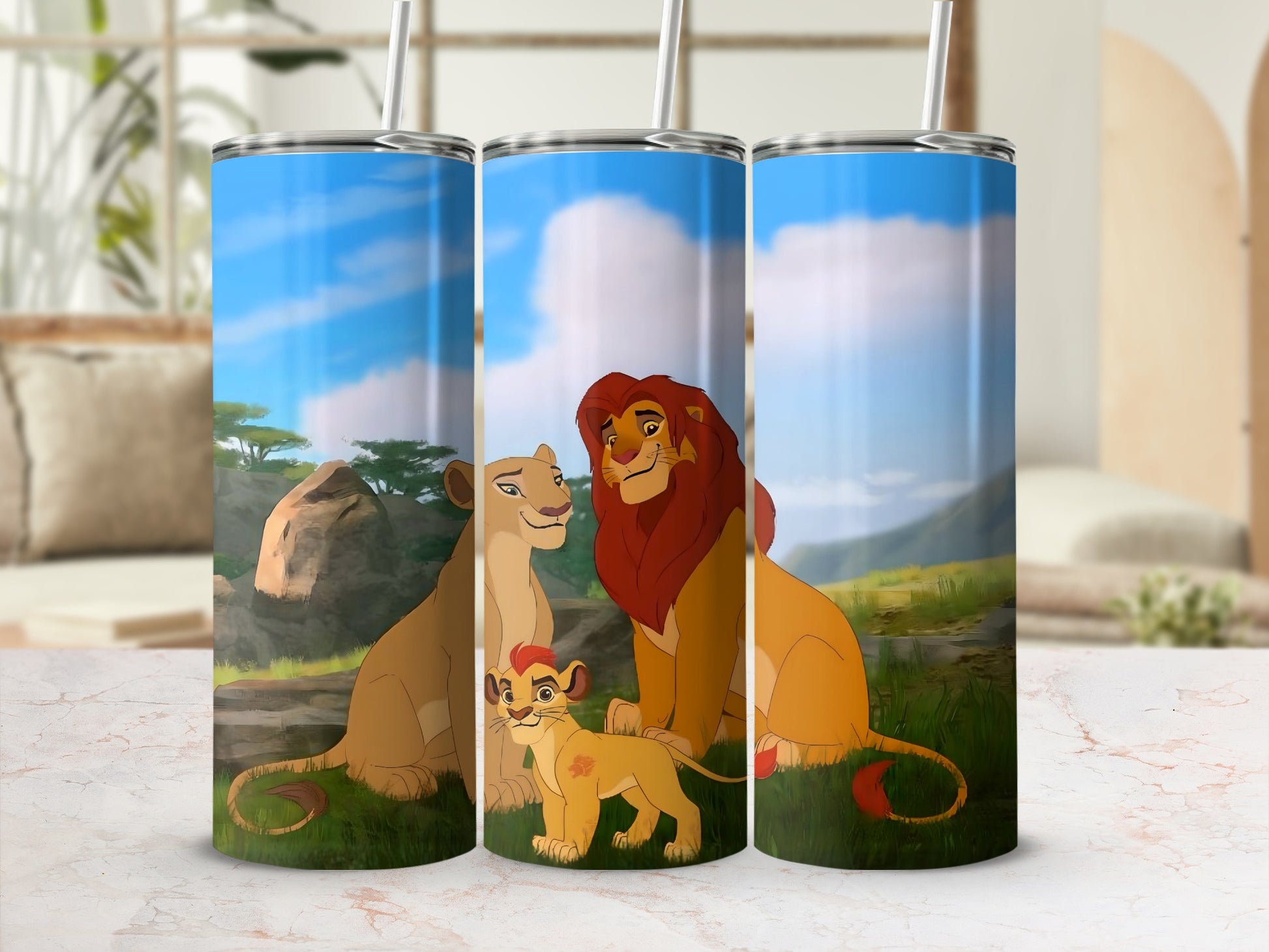 Lion Family Vibrant Illustrated Travel Tumbler