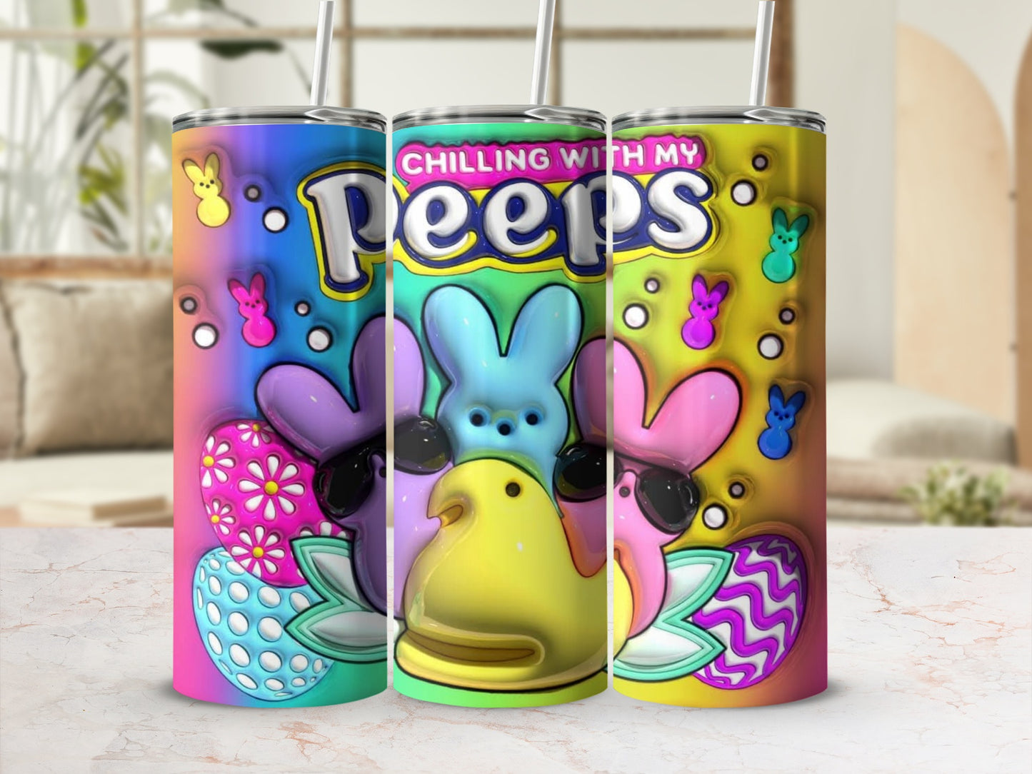 Chilling With My Peeps Easter Gradient Colorful Tumbler product type