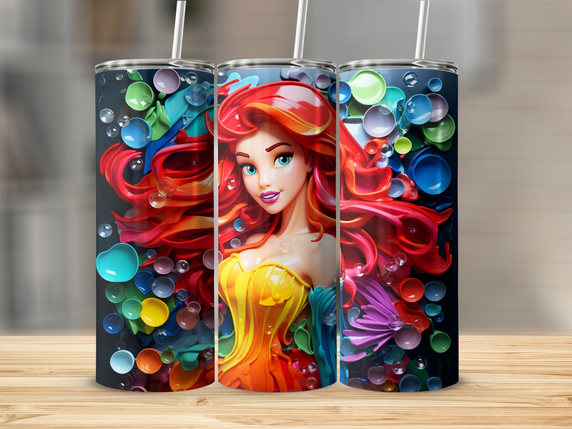 Vibrant Mermaid Tumbler with Colorful Bubbles Design