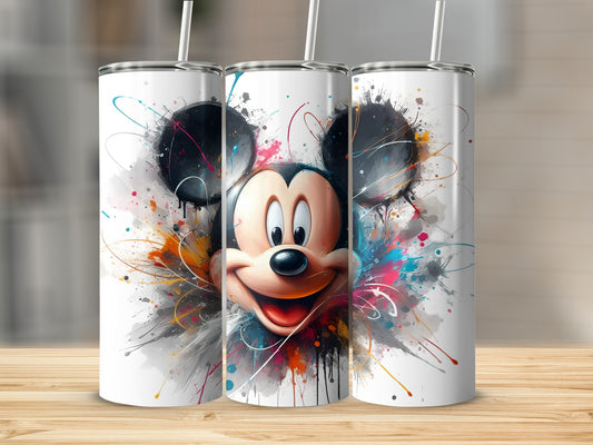 Vibrant Mickey Mouse Splash Design Tumbler Flask