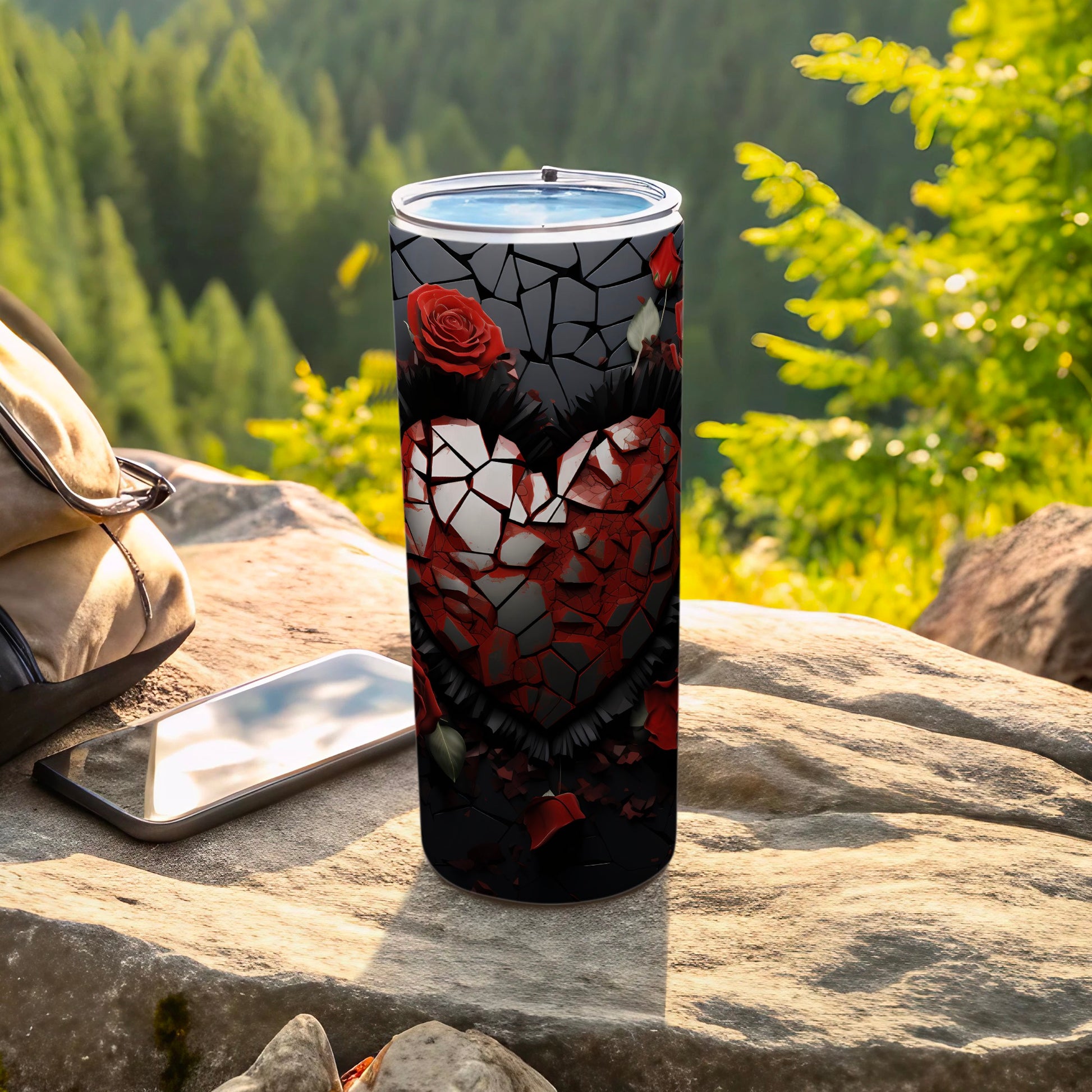 Beautiful Broken Heart Rose Patterned Tumbler Cup