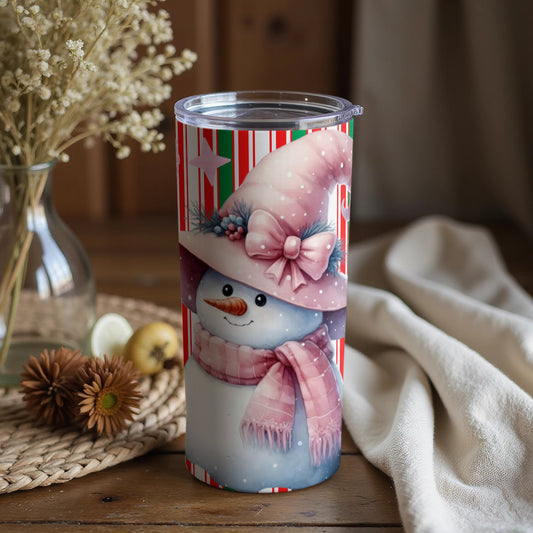 Festive Snowman Tumbler With Holiday Hat and Scarf