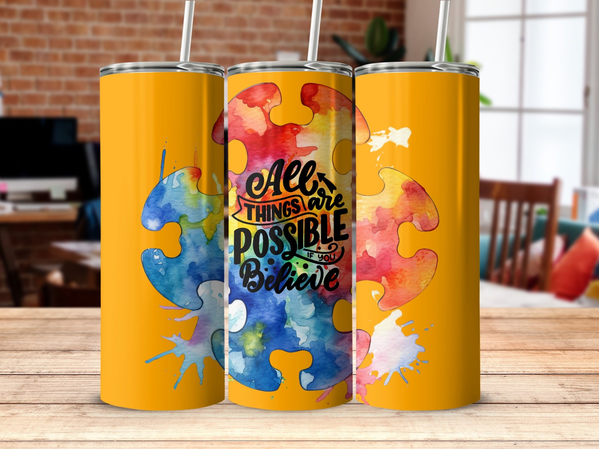 Colorful Puzzle Design All Things Are Possible Tumbler