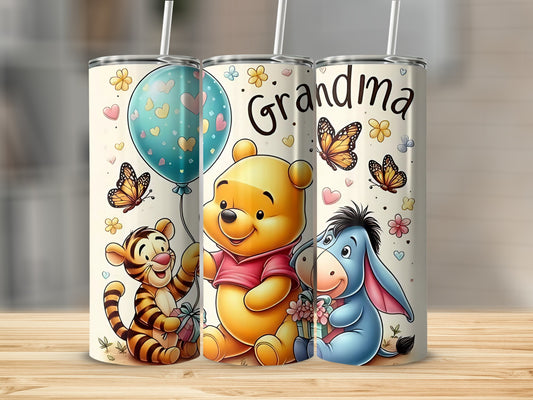 Winnie the Pooh Tigger Eeyore Grandma with a Balloon Tumblers