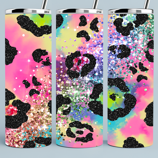 Pink Glitter Leopard spots tumbler