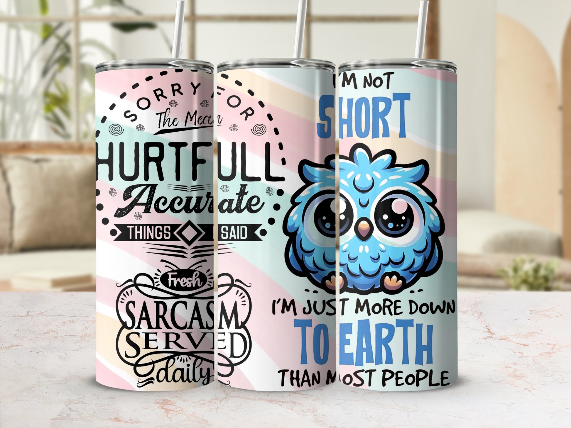 Sarcastic Humorous Insulated Tumbler with Blue Owl Design