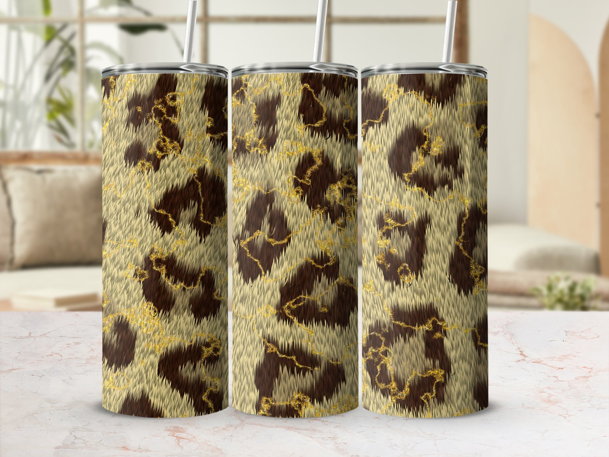 Stylish Leopard Print Stainless Steel Tumbler Flask
