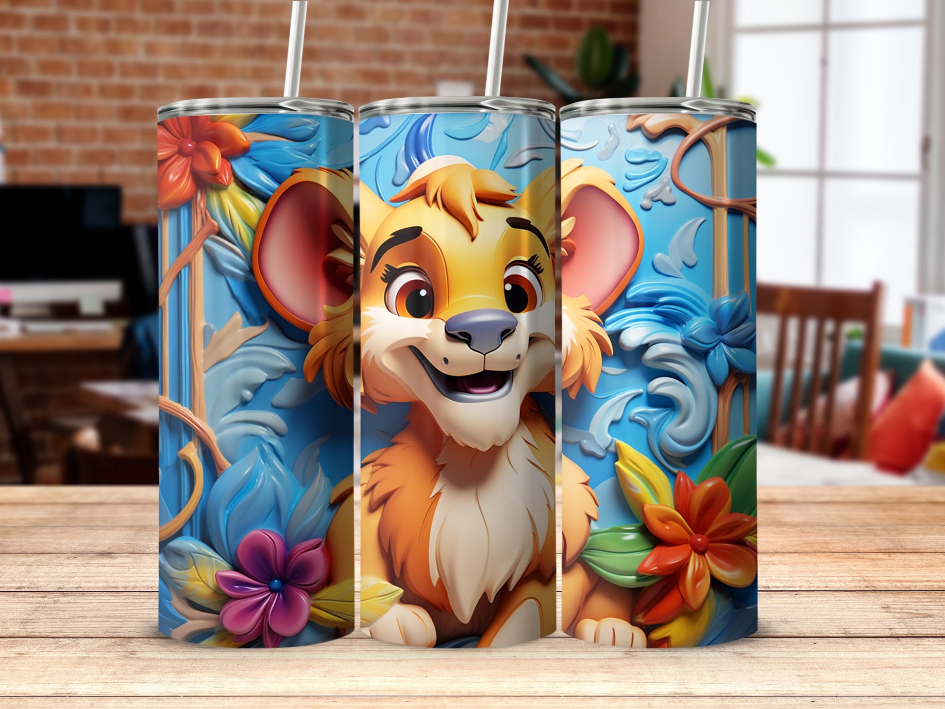 Vibrant Lion Character Design Tumbler for Kids