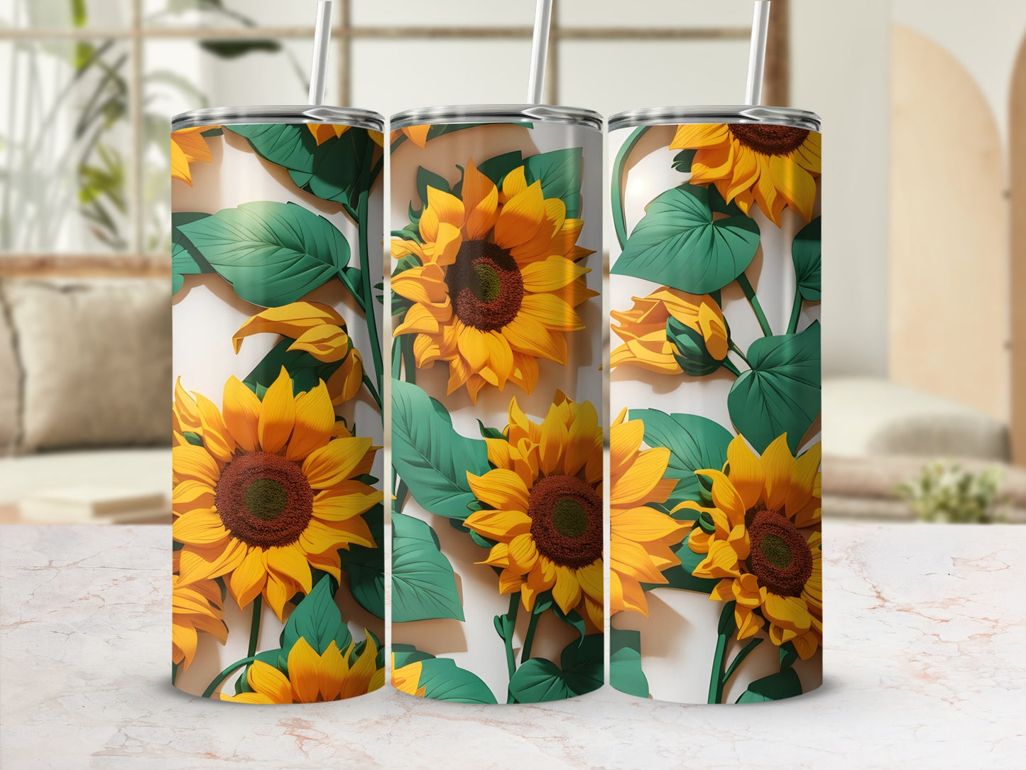 Vibrant Sunflower Design Vacuum Insulated Tumbler