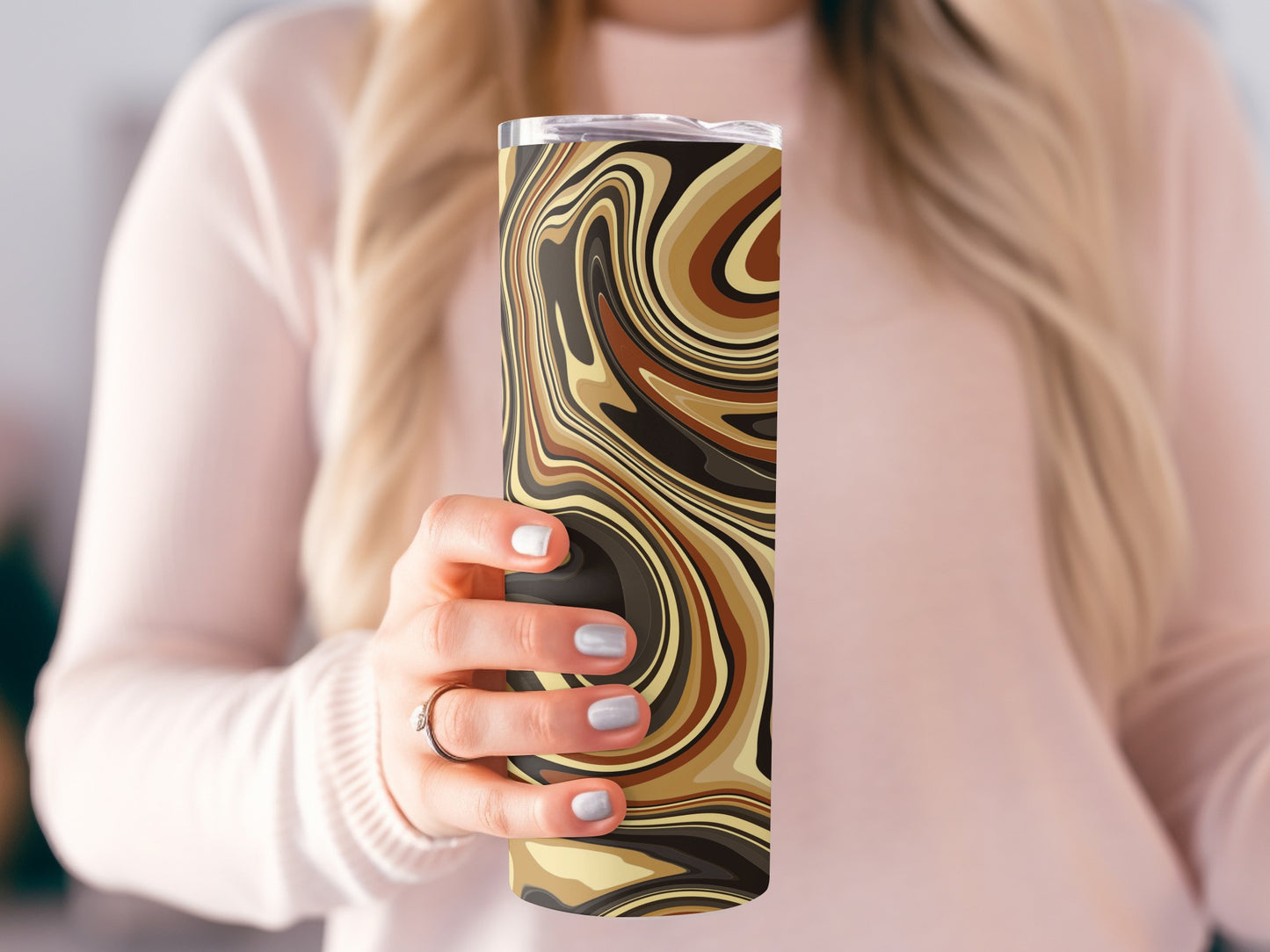Flowing Abstract Design Warm Tones Swirl Pattern Tumblers