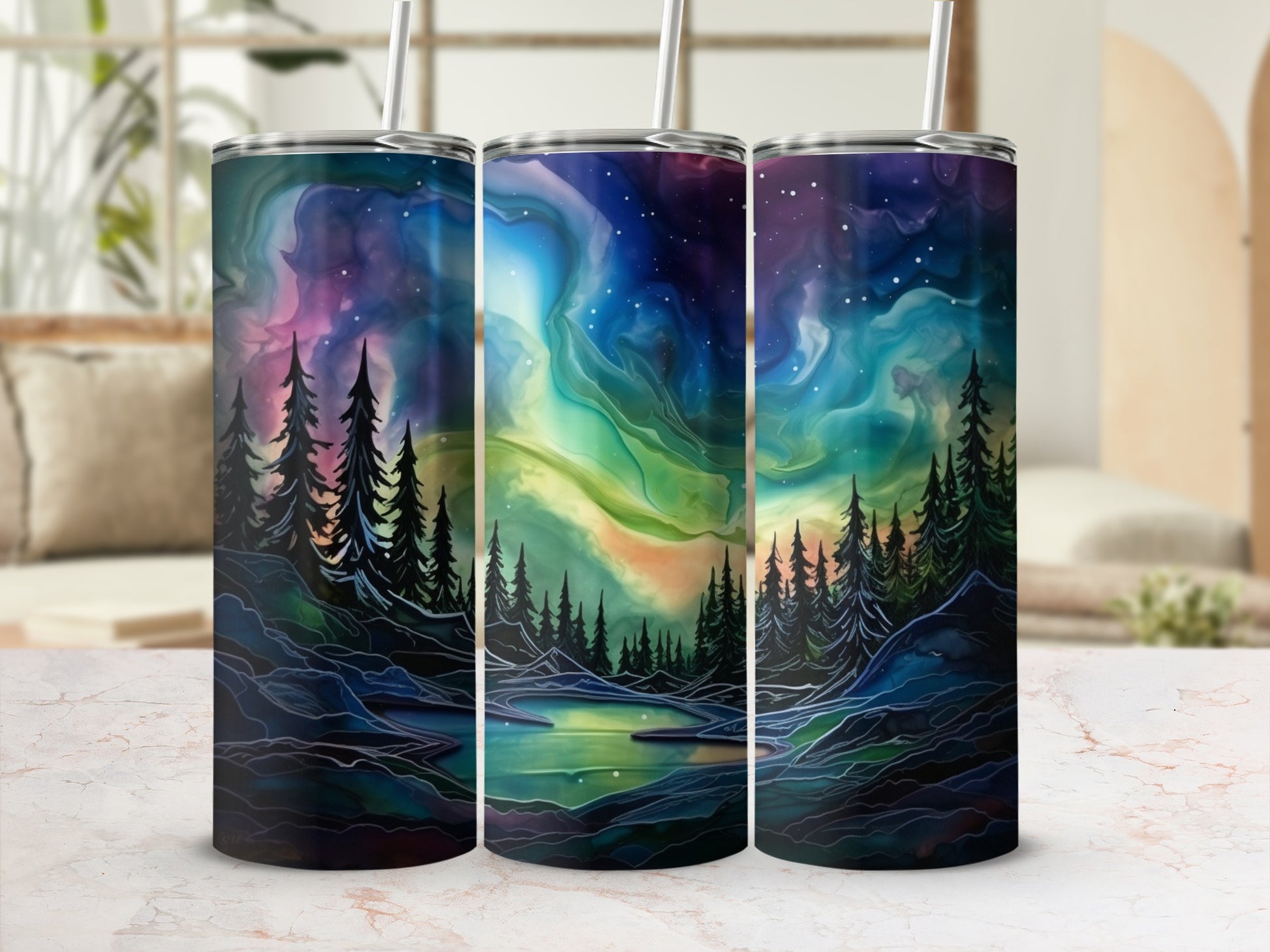 Northern Lights and Forest Scenery Tumbler Product