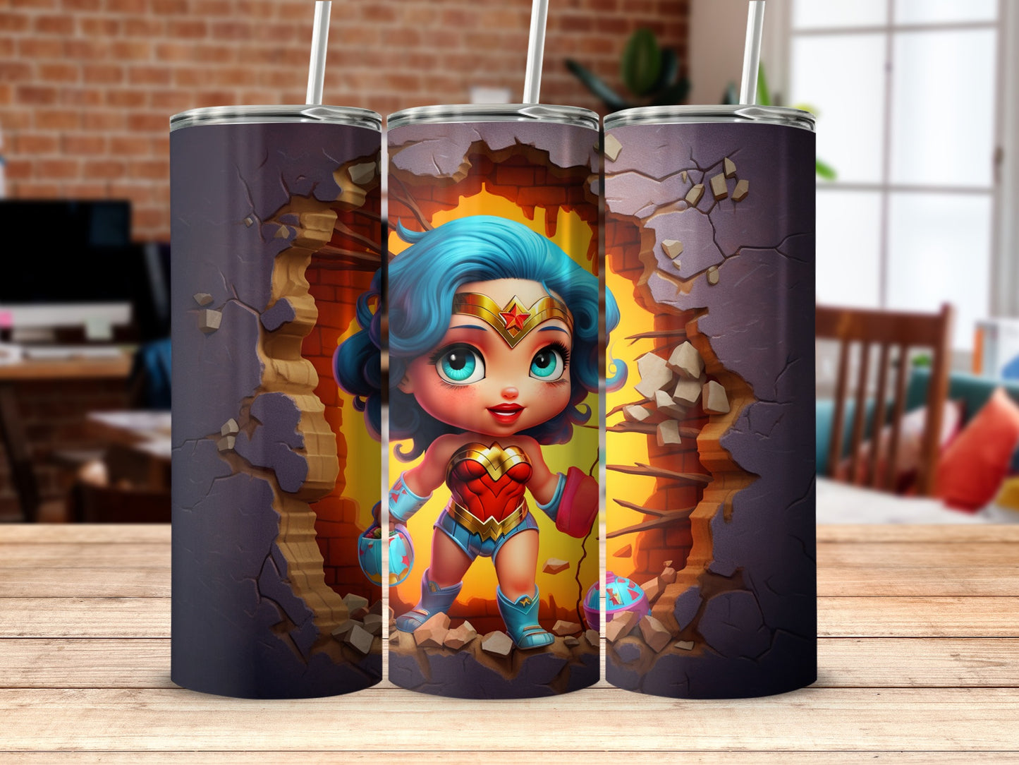 Cute Chibi Superhero Character on Tumbler Product