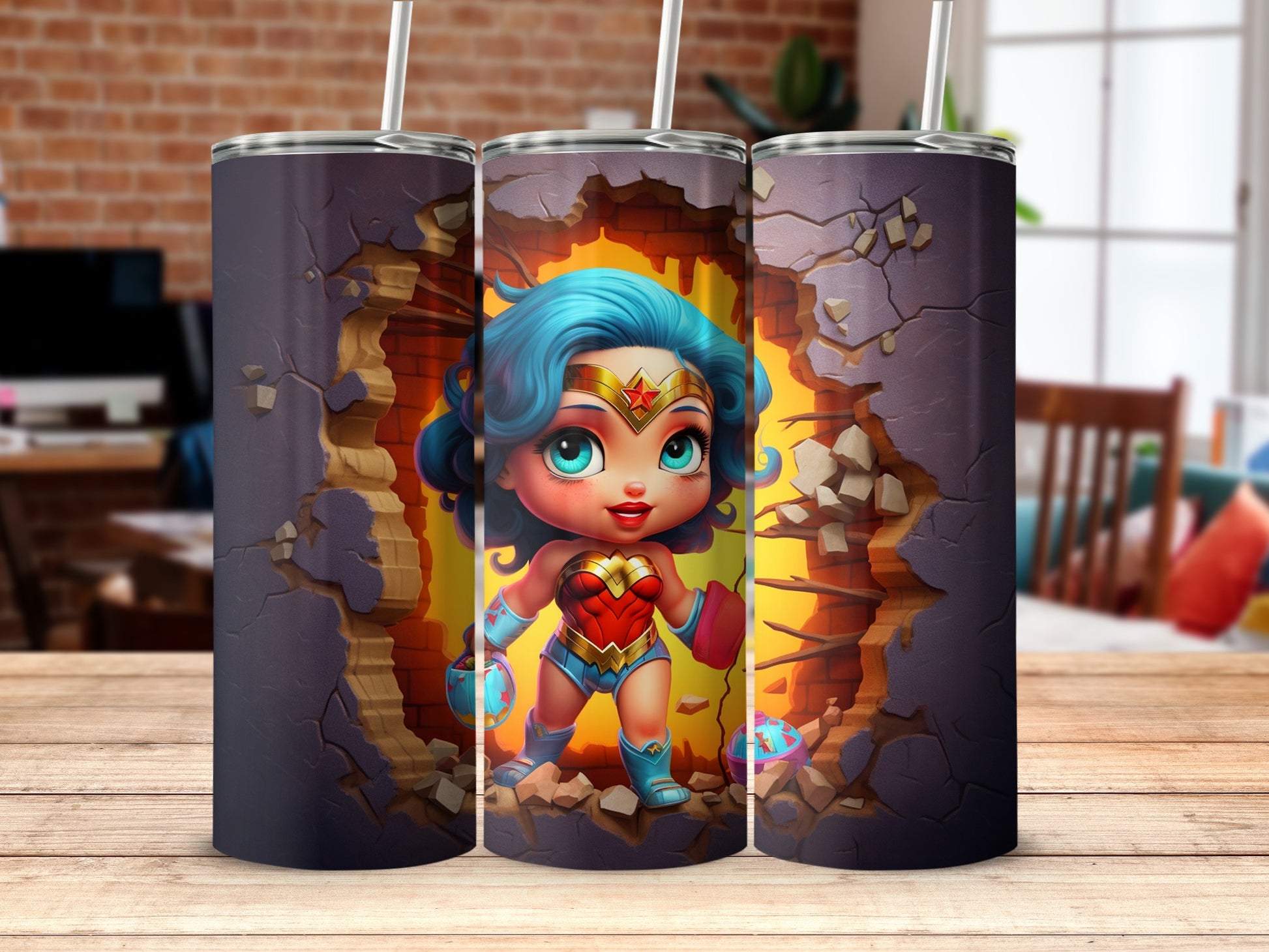 Cute Chibi Superhero Character on Tumbler Product