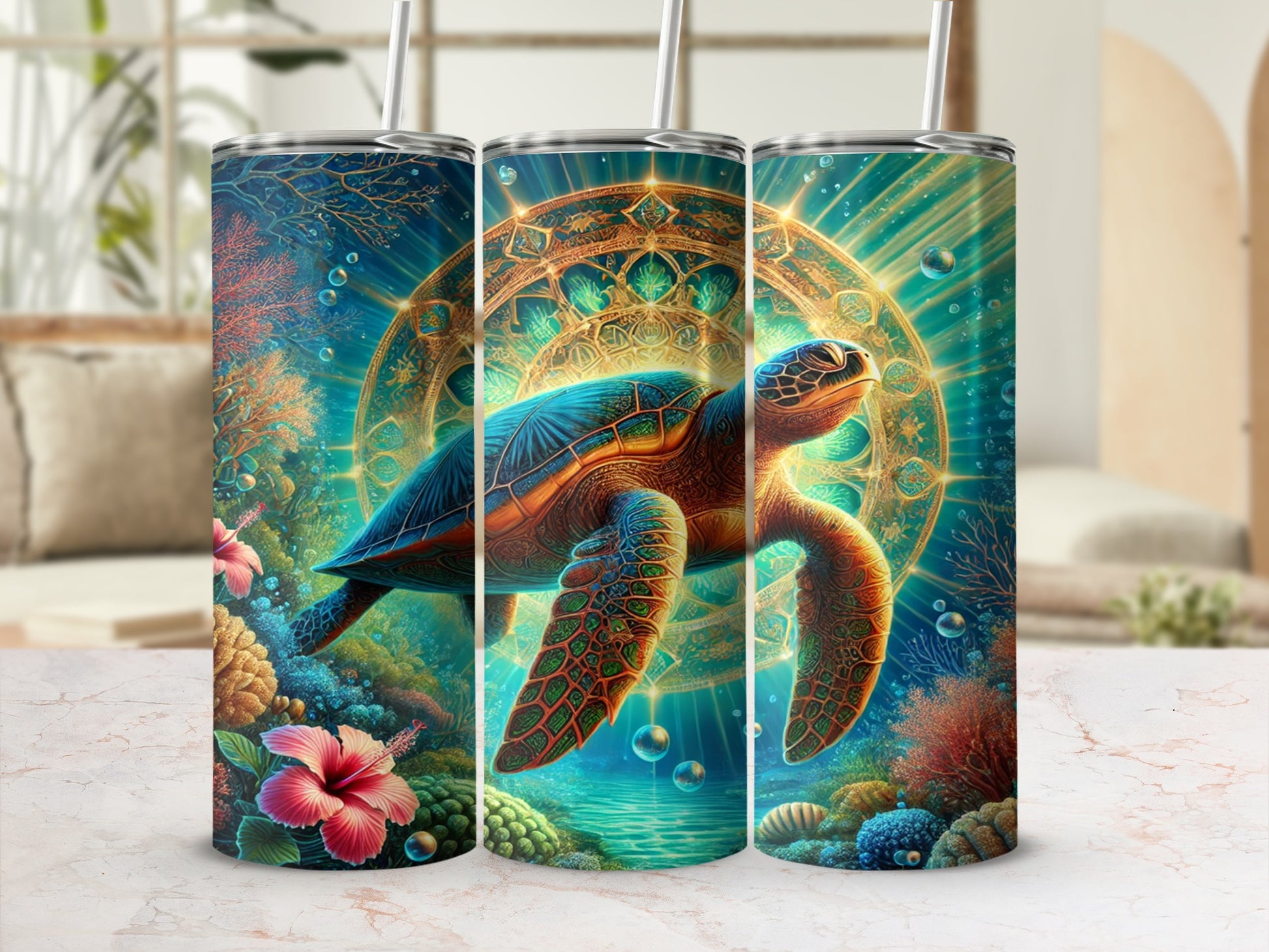 Colorful Sea Turtle Underwater Design Tumbler