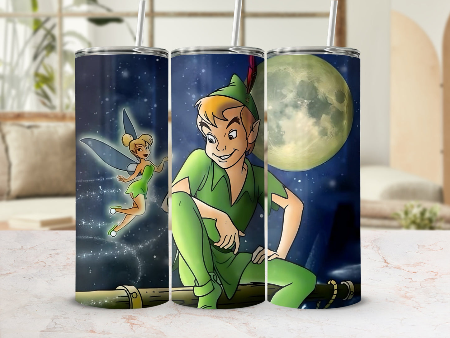 Peter Pan and Tinkerbell with Moon Design Tumbler