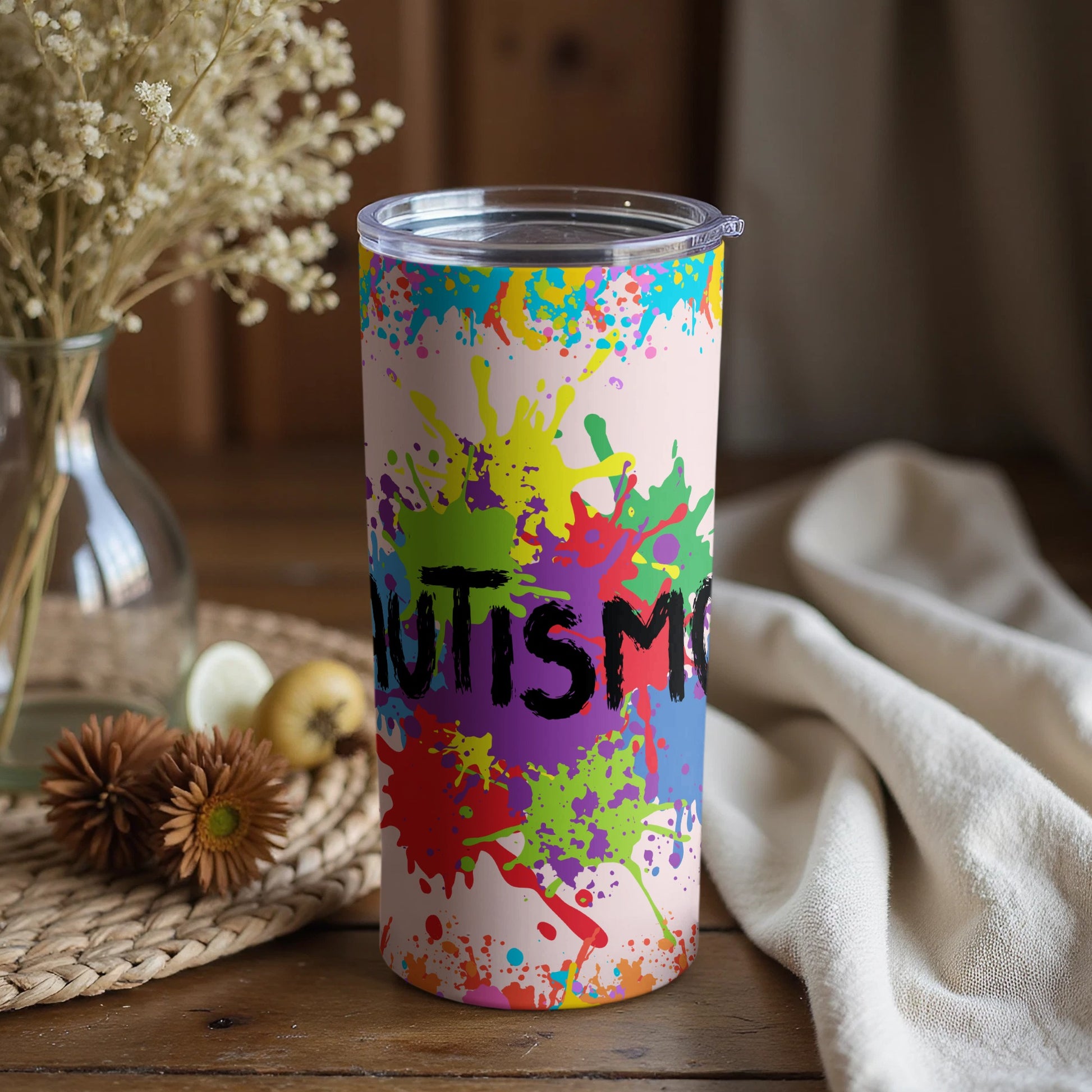 Colorful Autism Awareness Tumbler with Splatter Design