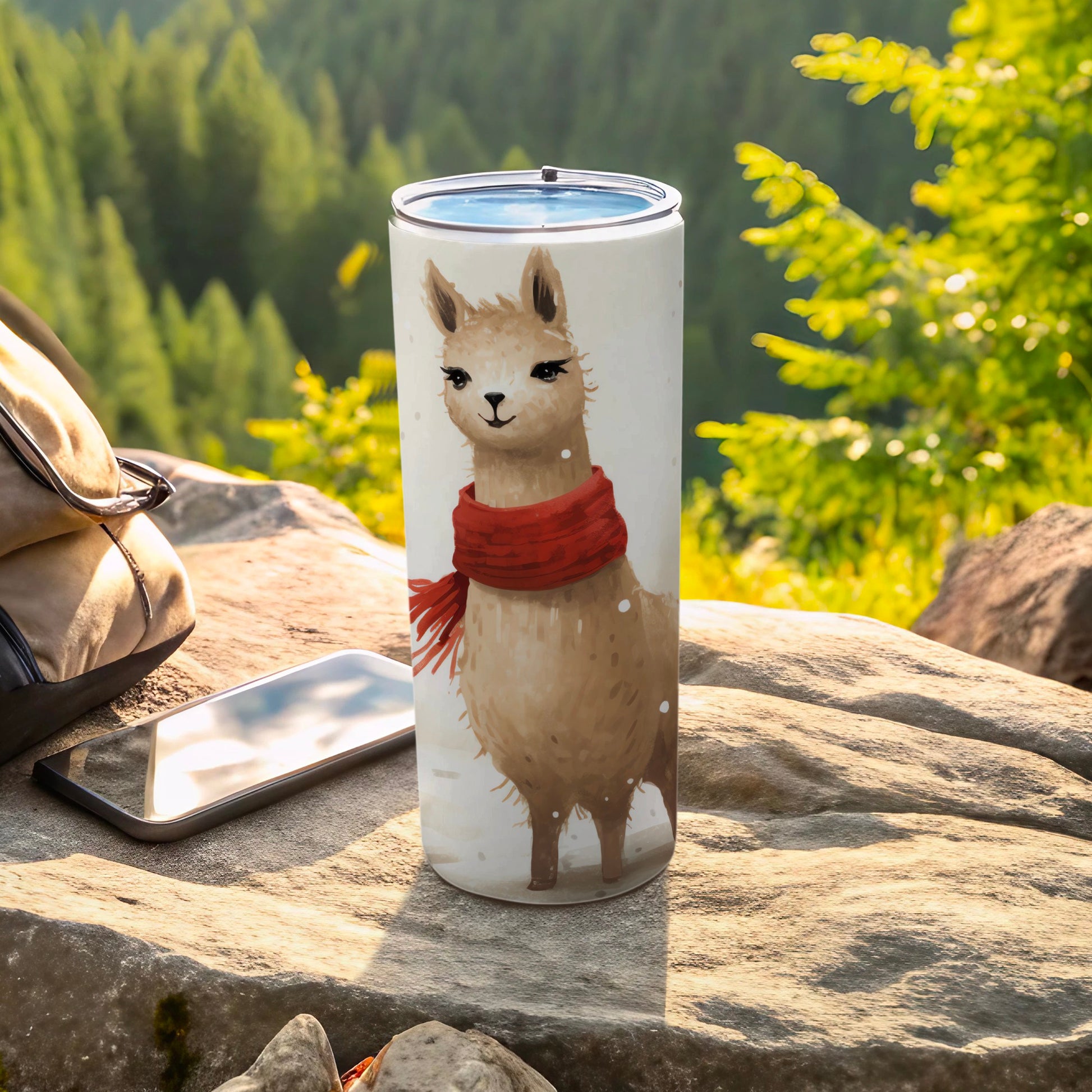 Charming Llama Red Scarf Beverage Tumbler Outdoors product type
Llama, Animal, Cute, Red Scarf, Tumbler, Beverage, Drinkware, Gift, Nature, Outdoor, Cartoon, Illustration, Alpaca, Insulated, Coffee, Tea, Travel, Adventure, Winter, Cozy