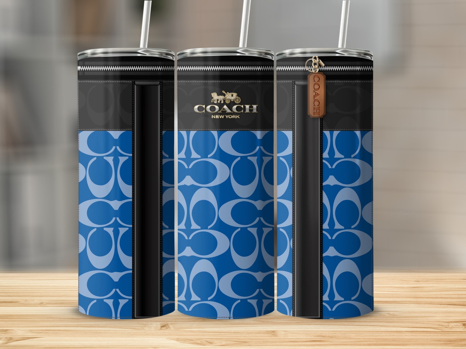 Stylish Blue Patterned Coach New York Tumbler Cups