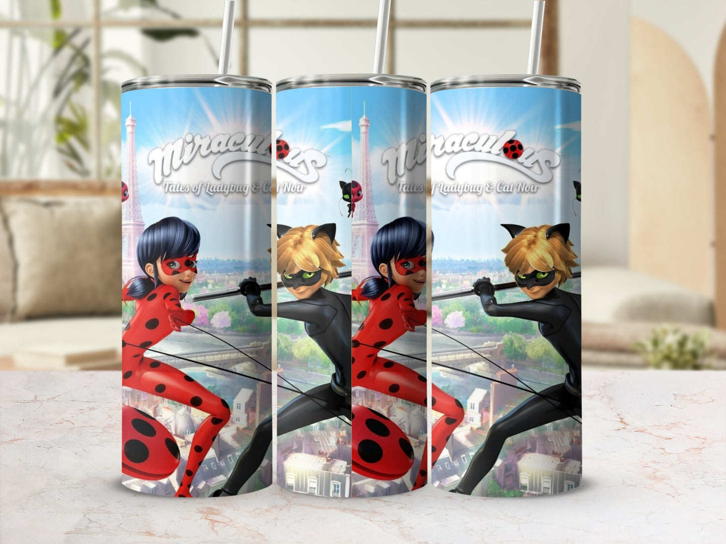 Miraculous Ladybug and Cat Noir drink tumbler