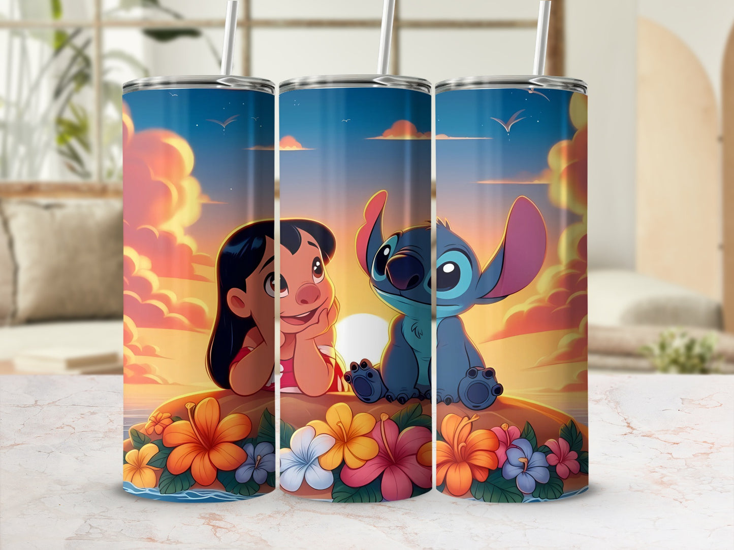 Lilo and Stitch Sunset Theme Insulated Tumbler Cup