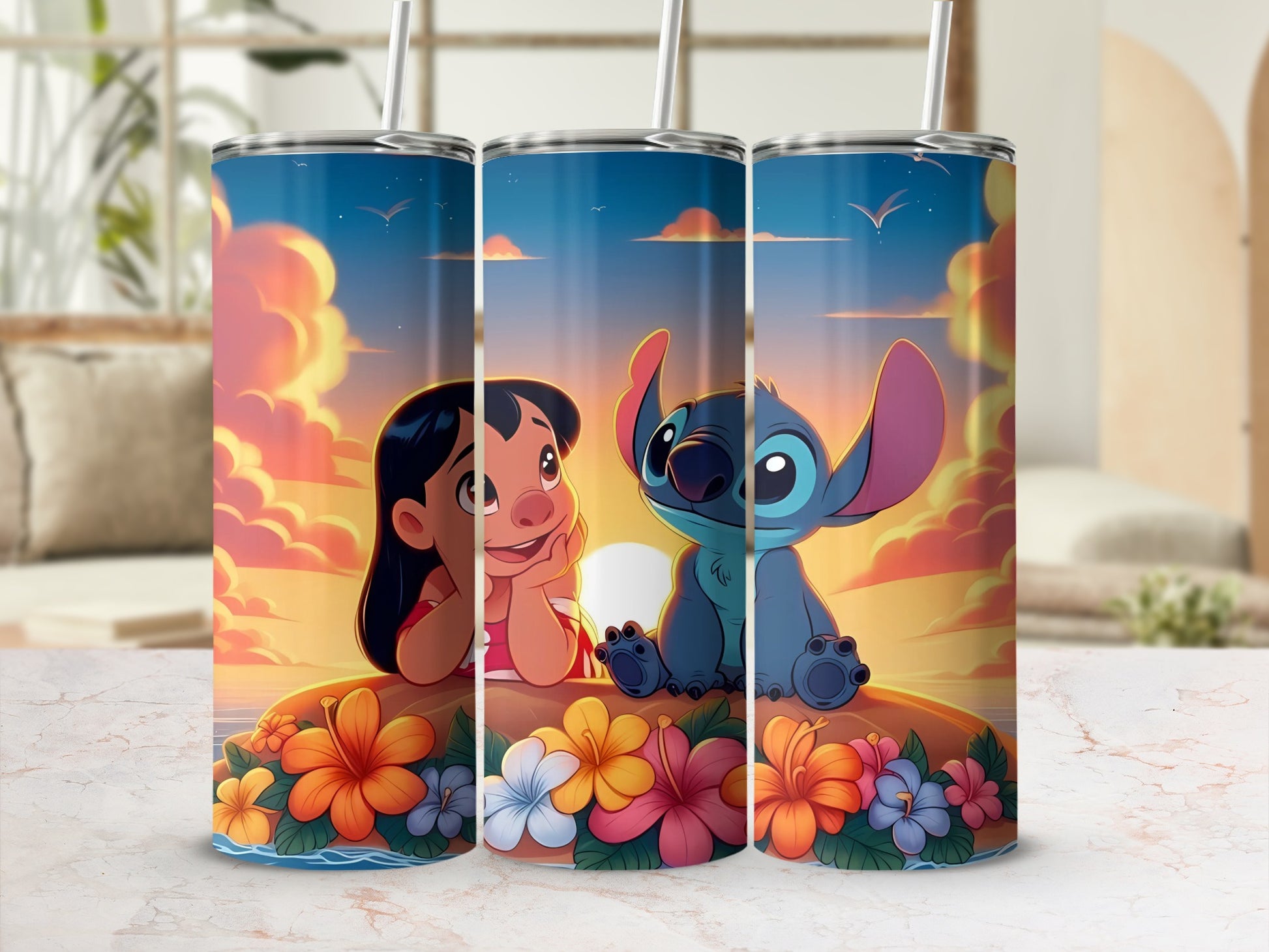 Lilo and Stitch Sunset Theme Insulated Tumbler Cup