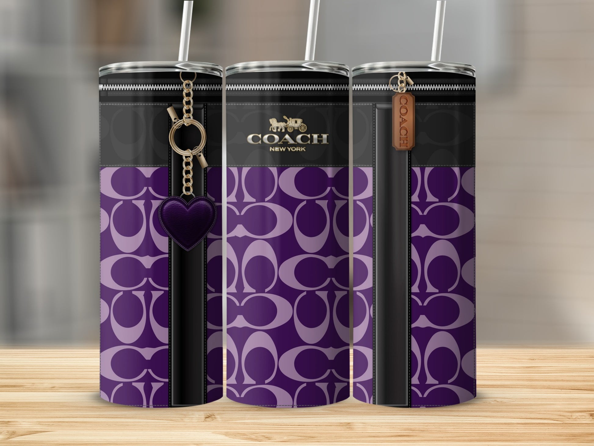 Purple Patterned COACH New York Branded Tumbler