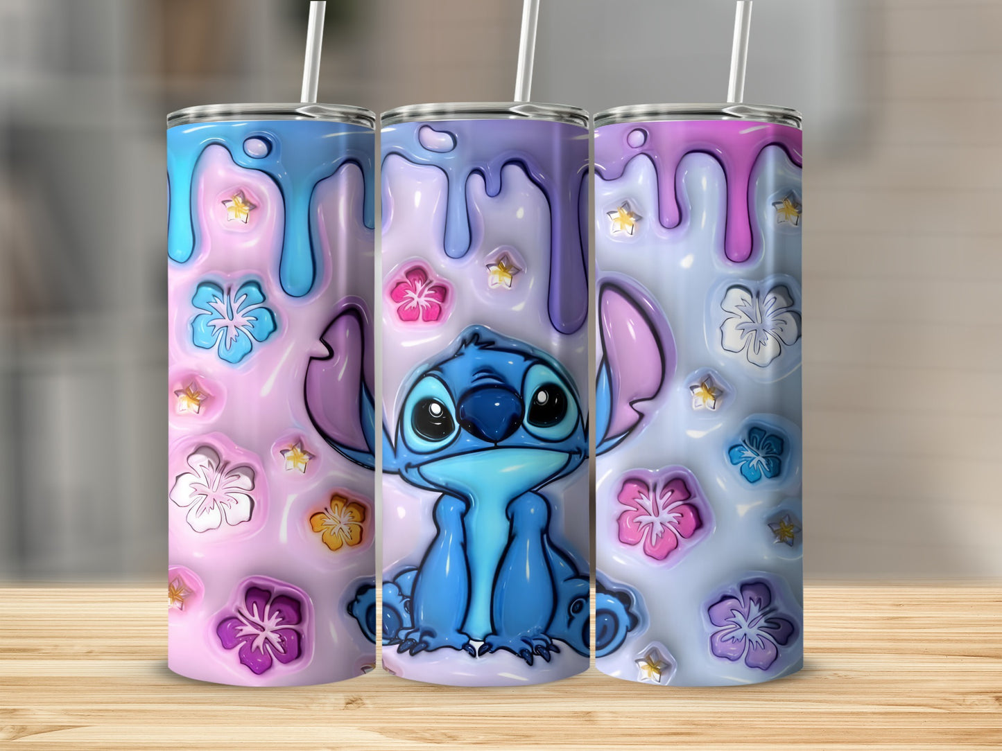 Cute Blue Character with Colorful Flowers Tumbler