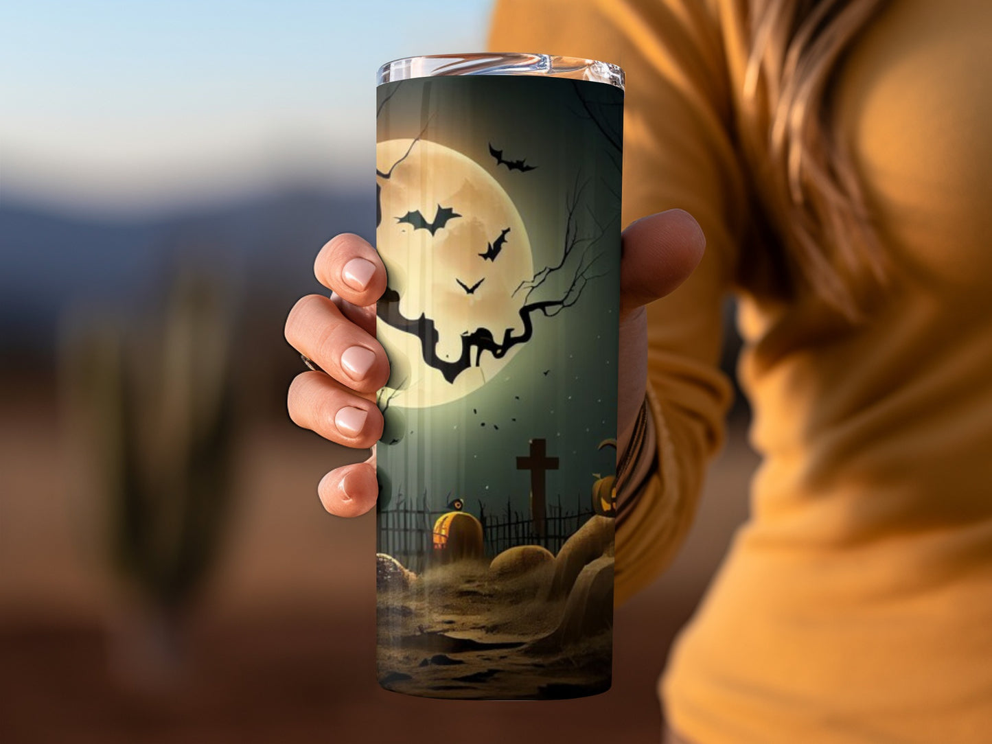 Spooky Halloween Graveyard Night Scene Tumbler