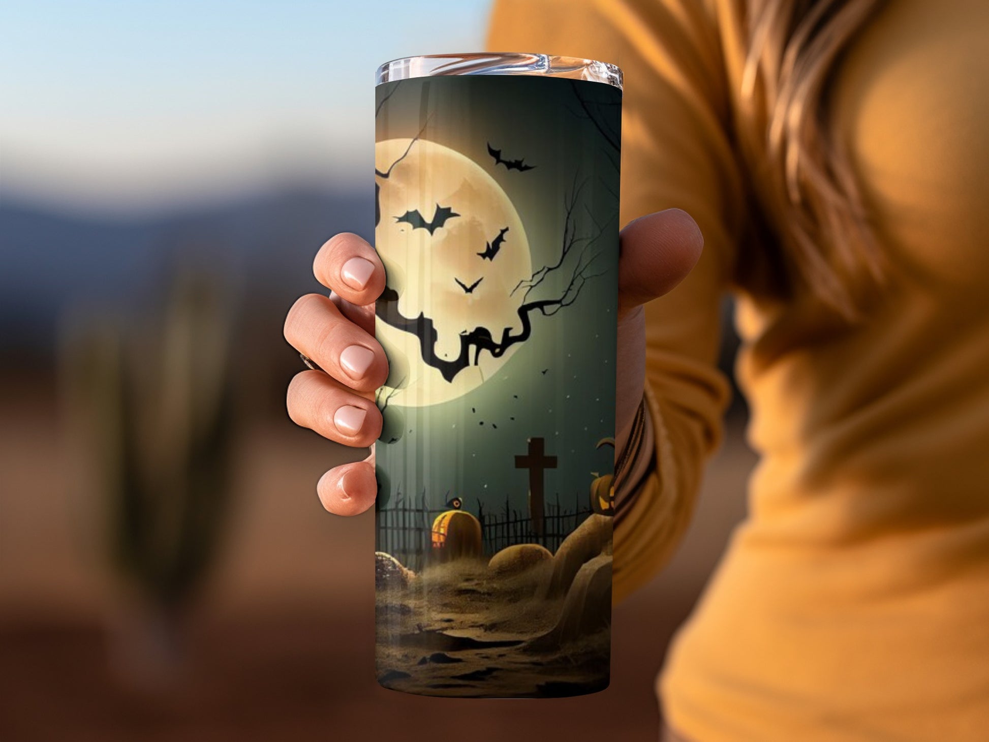 Spooky Halloween Graveyard Night Scene Tumbler